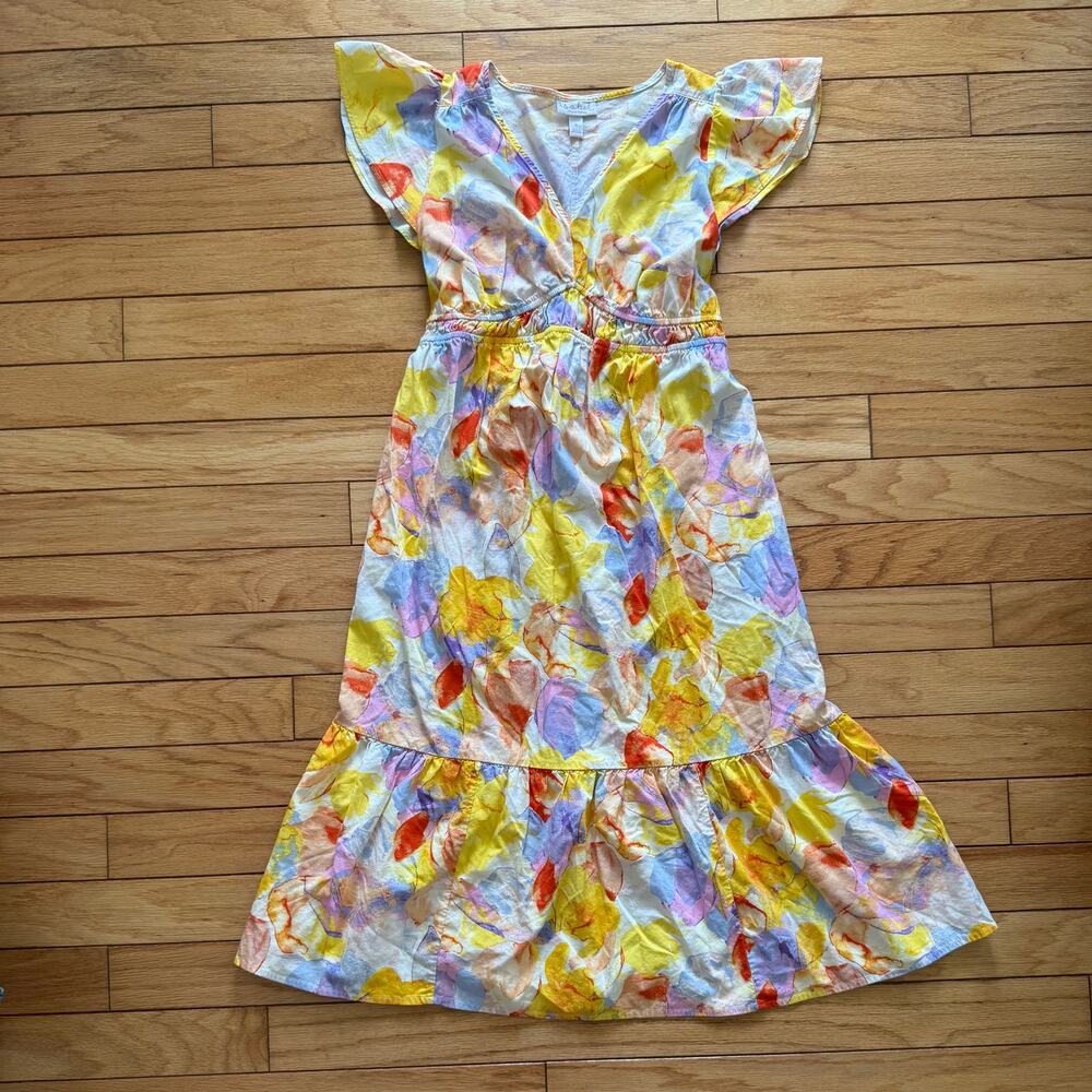 Isabel Ingrid + Isabel Small Maternity Floral Tiered Midi Dress Flutter Sleeves
